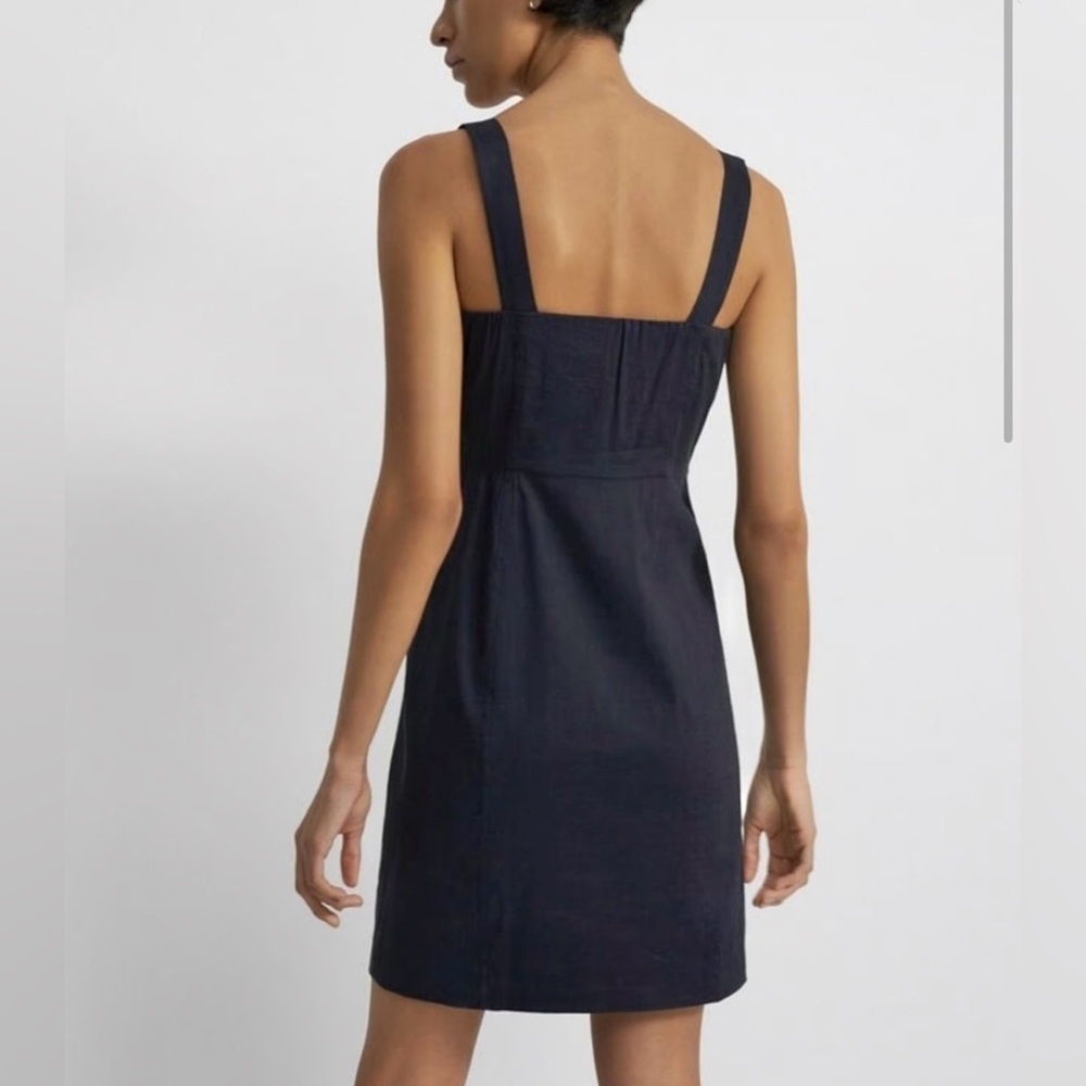 NWT Theory Kayleigh Button Front Mini Dress Navy Blue Sleeveless Linen Blend 0 - Picture 2 of 15